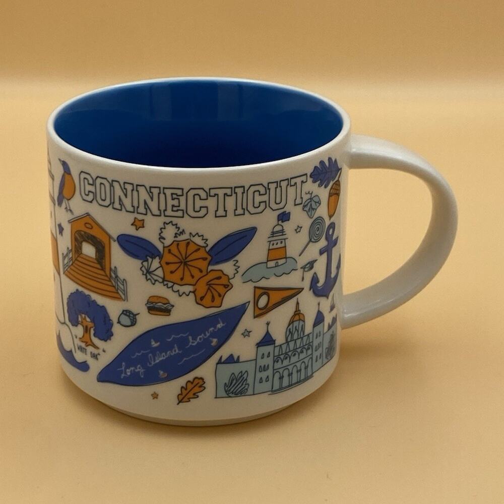 Starbucks Been There Series Connecticut Mug White/Blue Orange 14oz